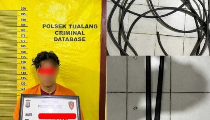 , Pekerja Kontraktor PT IKPP Ditangkap Polsek Tualang curi kabel tembaga 32 meter.